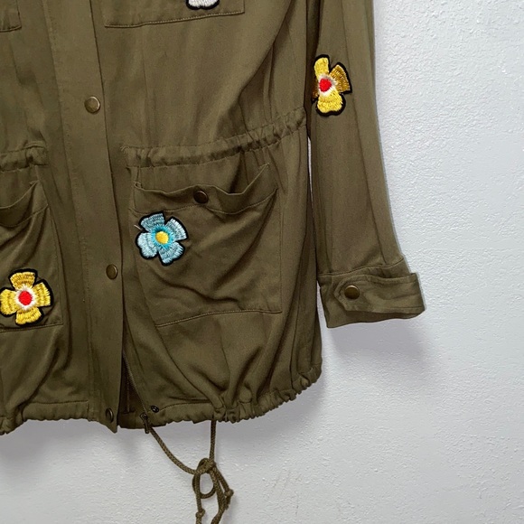 English Factory Olive Green Floral Embellished Military Utility Hoodie Jacket - Picture 5 of 11